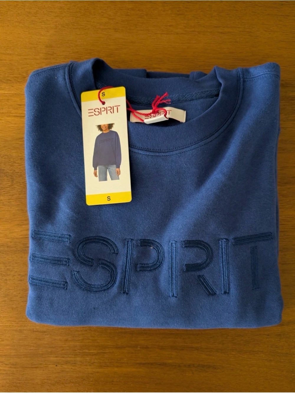 Esprit Men's Blue Embroidered Logo Crewneck Sweater